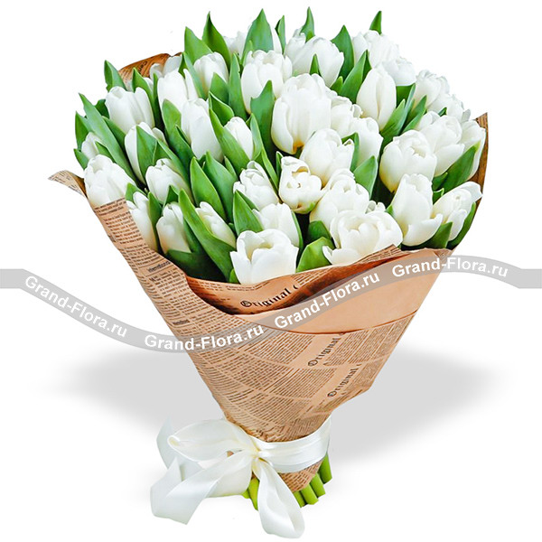 Нежное облако - букет из белых тюльпанов